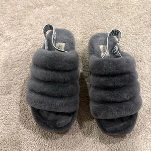 Ugg Gray Fuzzy Slide Slippers